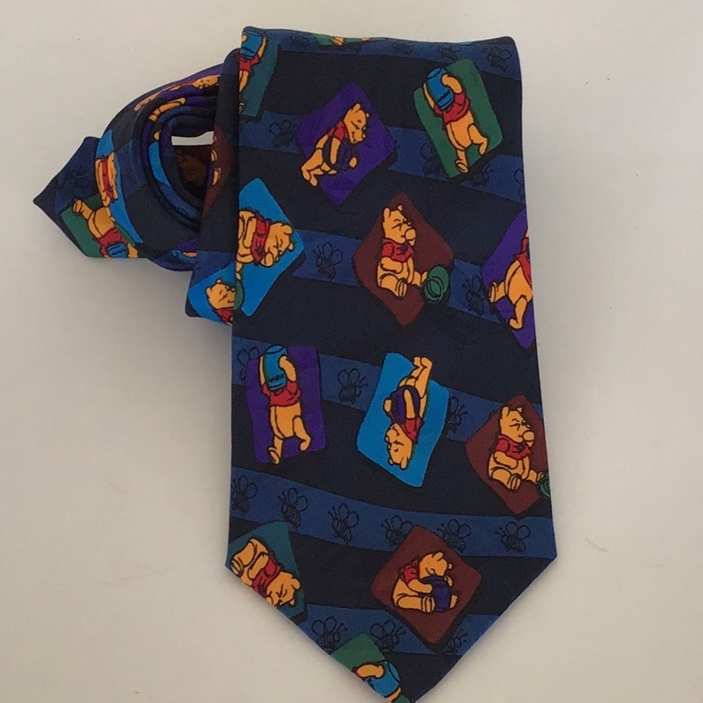 Vintage Disney Winnie The  Pooh Mens Necktie Blue Green Black